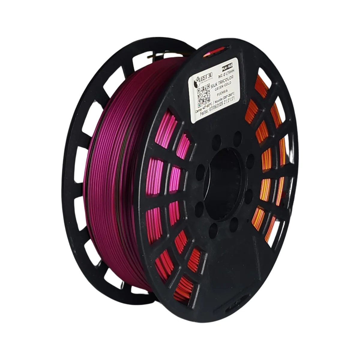 SILK TRICOLOR VERDE ORO PURPURA GREEN GOLD PURPLE GST SIN CAJA PLA SILK Filamento 3D 1.75 1KG Tricolor