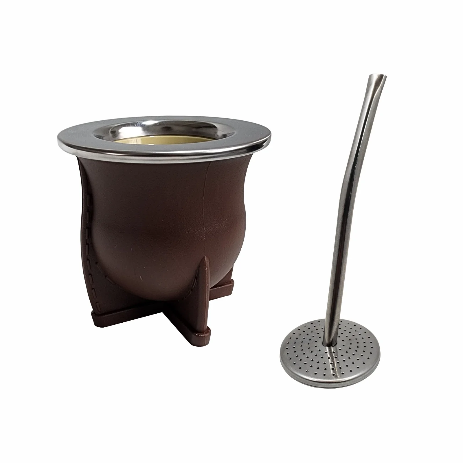 MARRON MATE LASERABLE con bombilla acero inoxidable