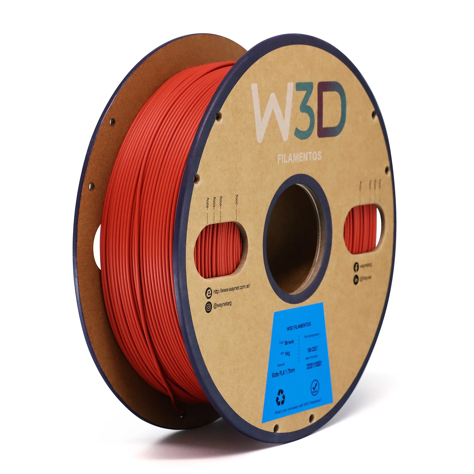 MATTE LADRILLO (Matte Brick) PLA W3D FILAMENTO 3D 1.75MM 1KG 0688765