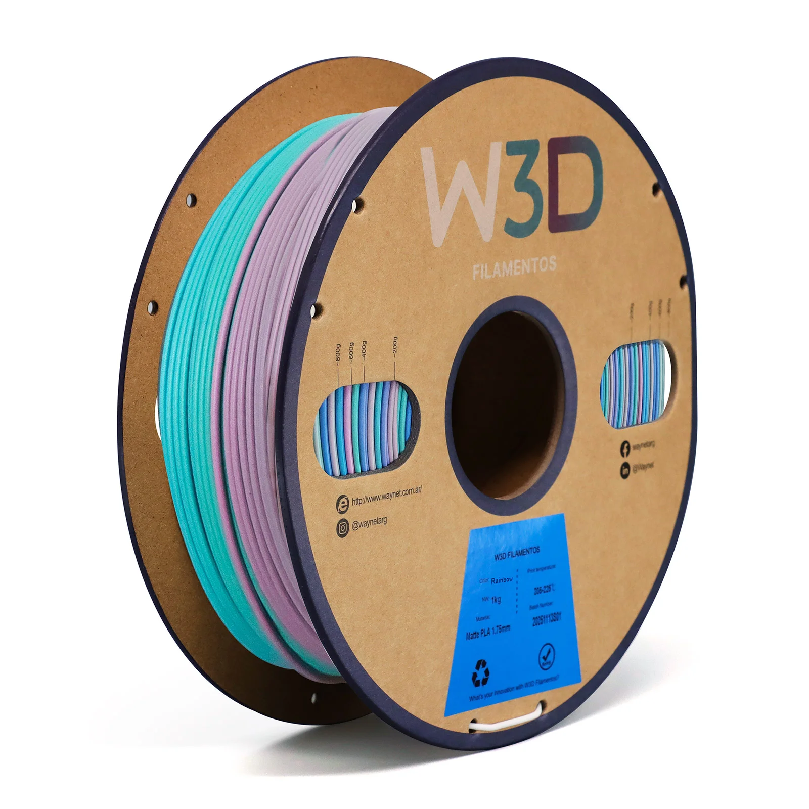 MATTE ARCOIRIS MACARON (Matte Macaron Rainbow) PLA W3D FILAMENTO 3D 1.75MM 1KG 0688765