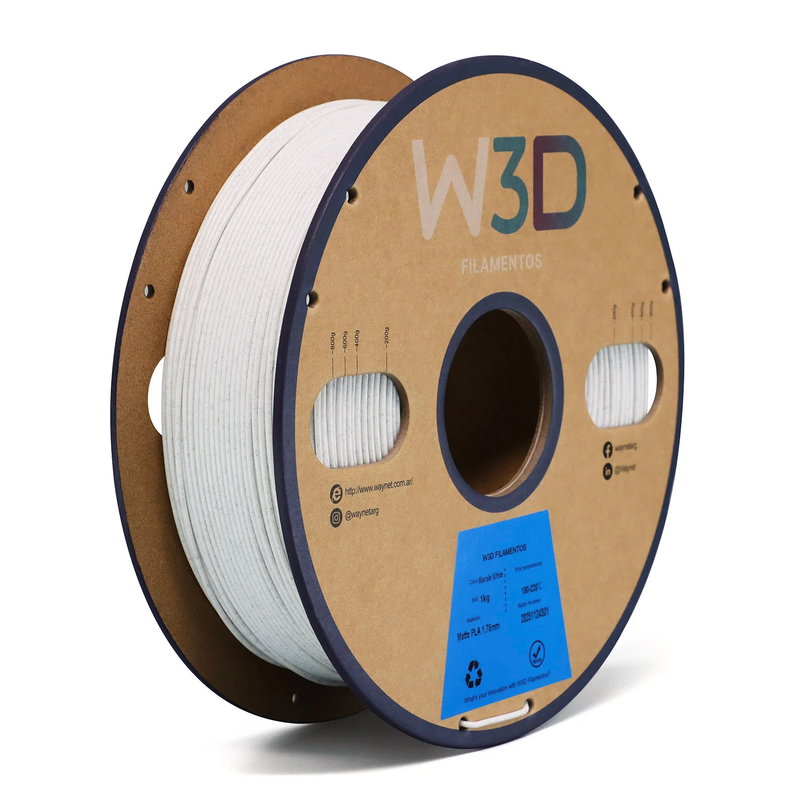 MATTE MARMOL BLANCO (Matte Marble White) PLA W3D FILAMENTO 3D 1.75MM 1KG 0688765