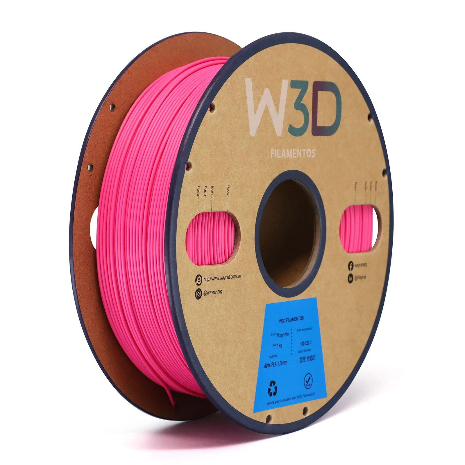 MATTE MAGENTA (Matte Magenta) PLA W3D FILAMENTO 3D 1.75MM 1KG 0104006