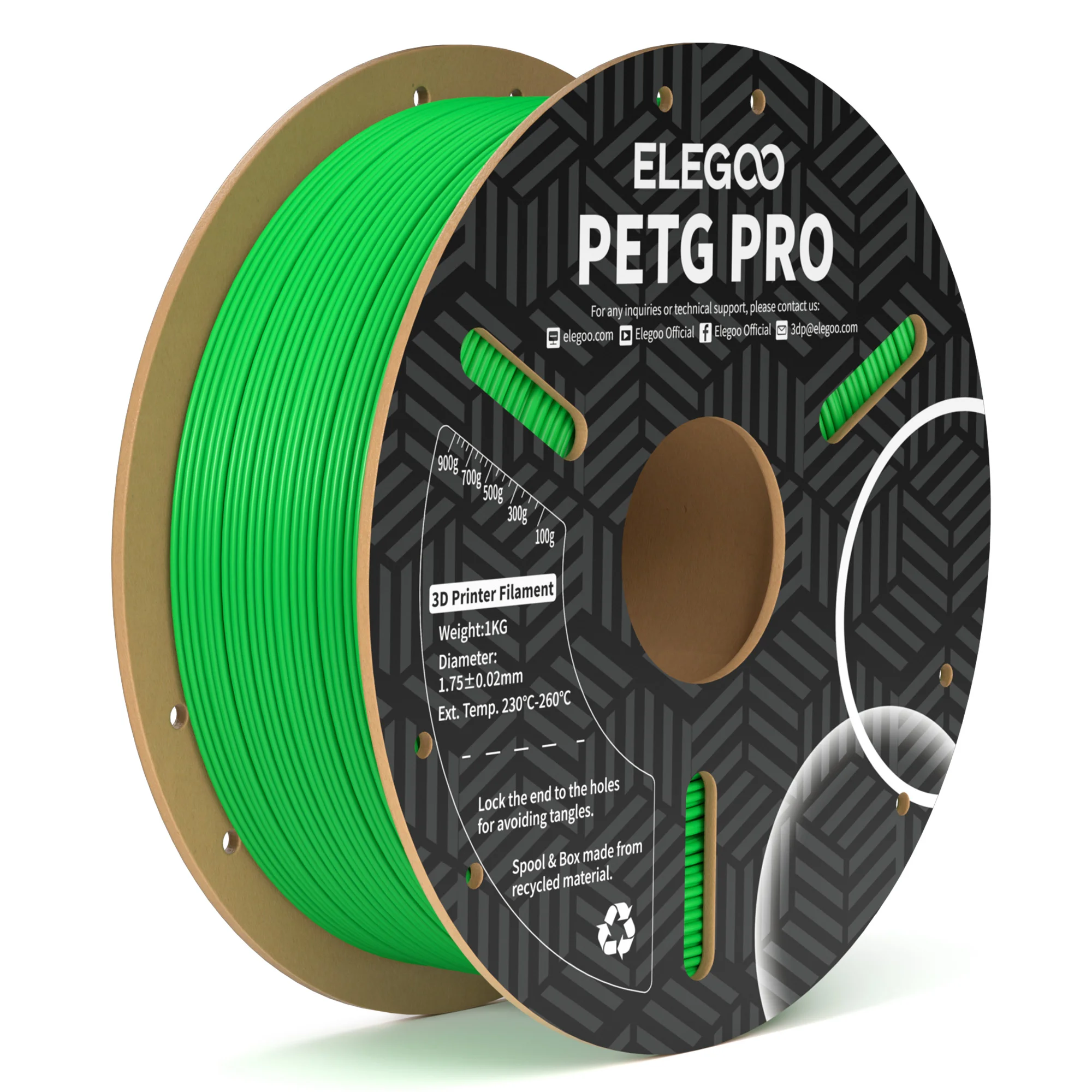 VERDE PETG PRO Elegoo Filamento Diámetro 1,75mm 1kg 50.203.0203