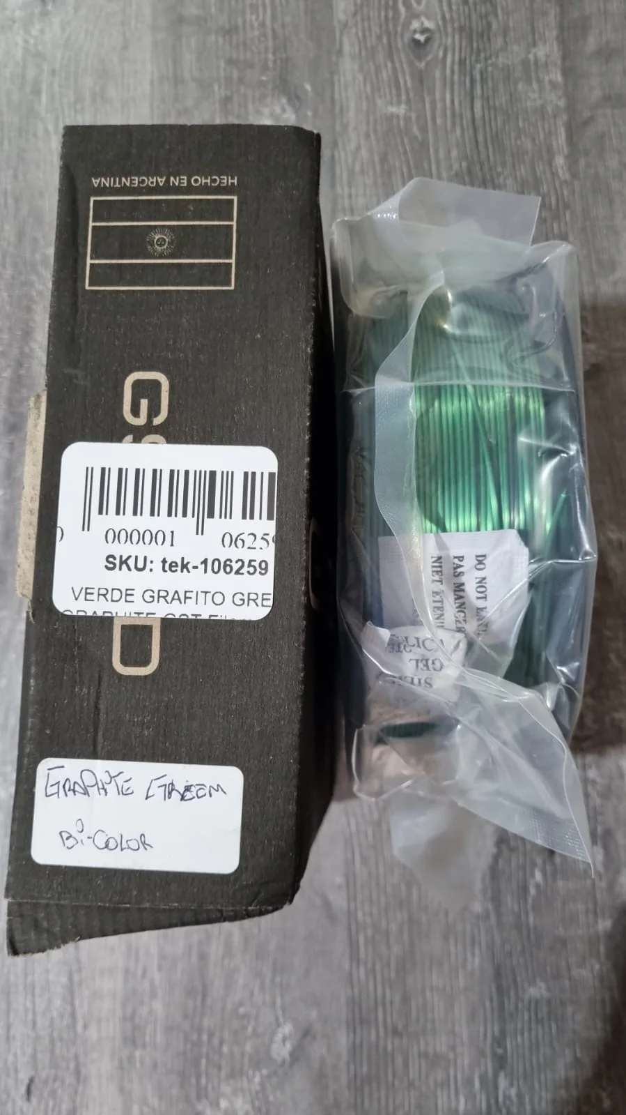 SILK BICOLOR VERDE GRAFITO GRAPHITE GREEN GST CON CAJA PLA Filamento 3D 1.75 1KG