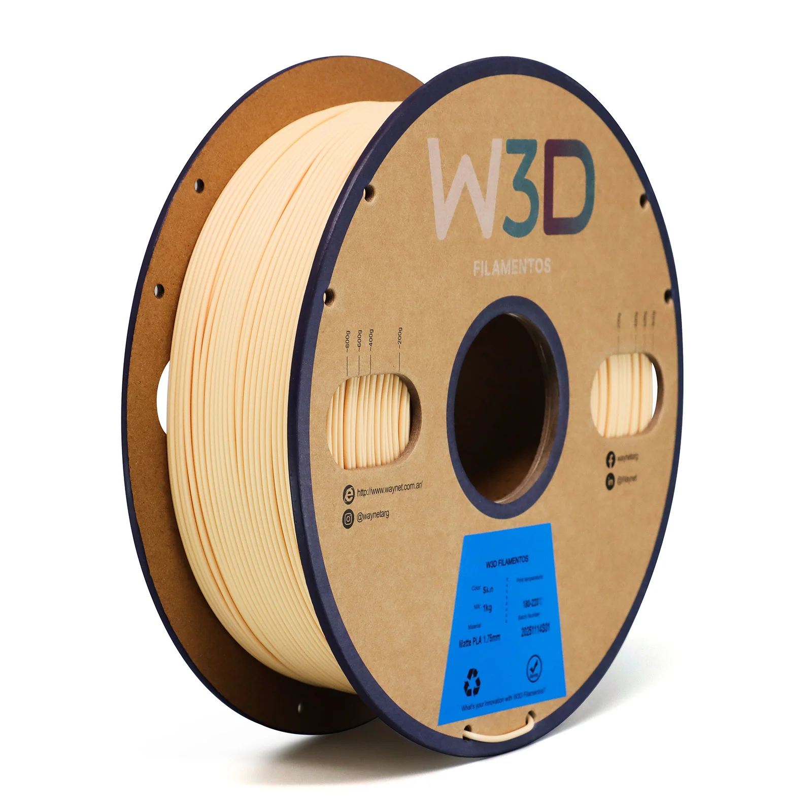 MATTE PIEL (Matte Skin) PLA W3D FILAMENTO 3D 1.75MM 1KG 0688765