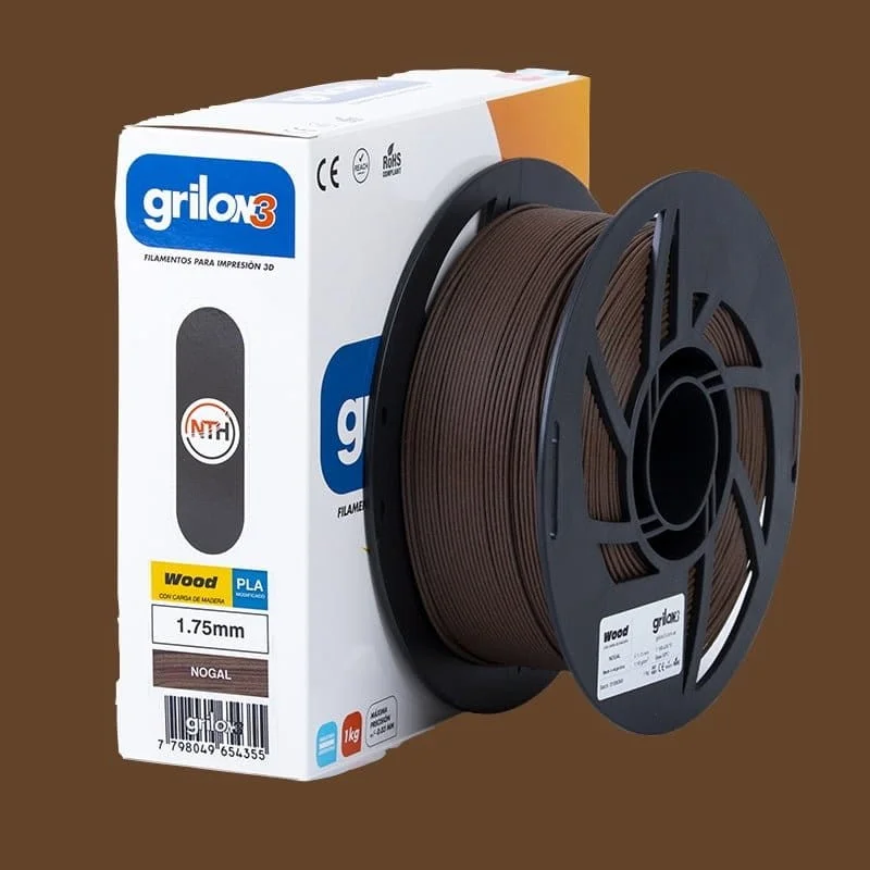 NOGAL PLA WOOD GRILON FILAMENTO 3D 1.75MM 1KG  NO apto para AMS o simil