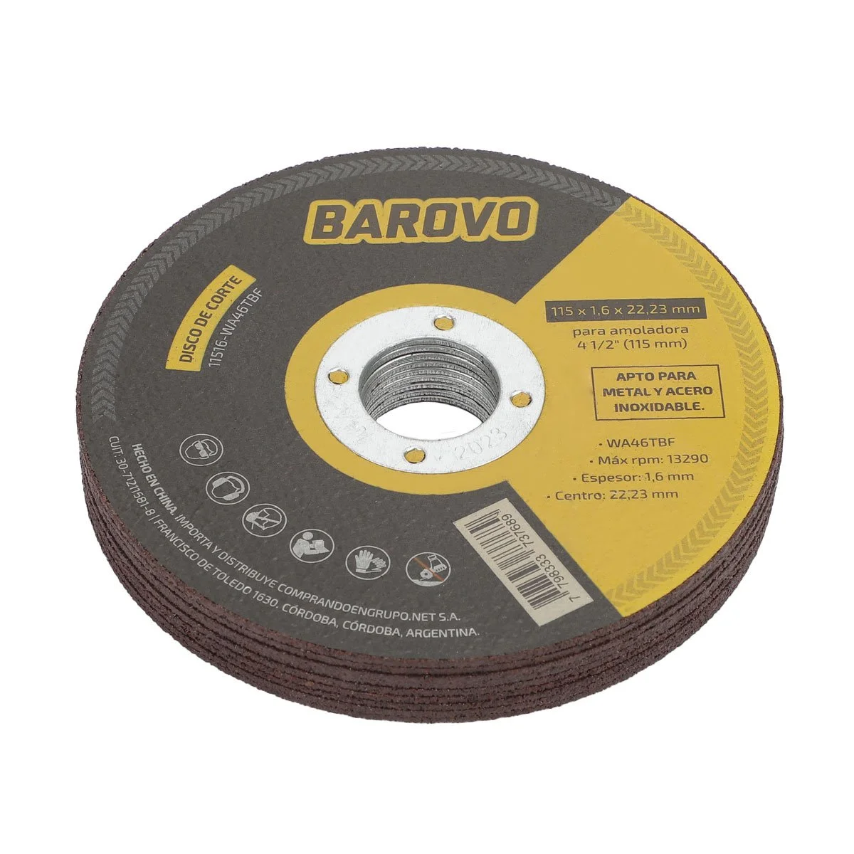 Disco de corte 4 1/2" espesor 1,6 mm BAROVO 11516-WA46TBF x 1 unidad