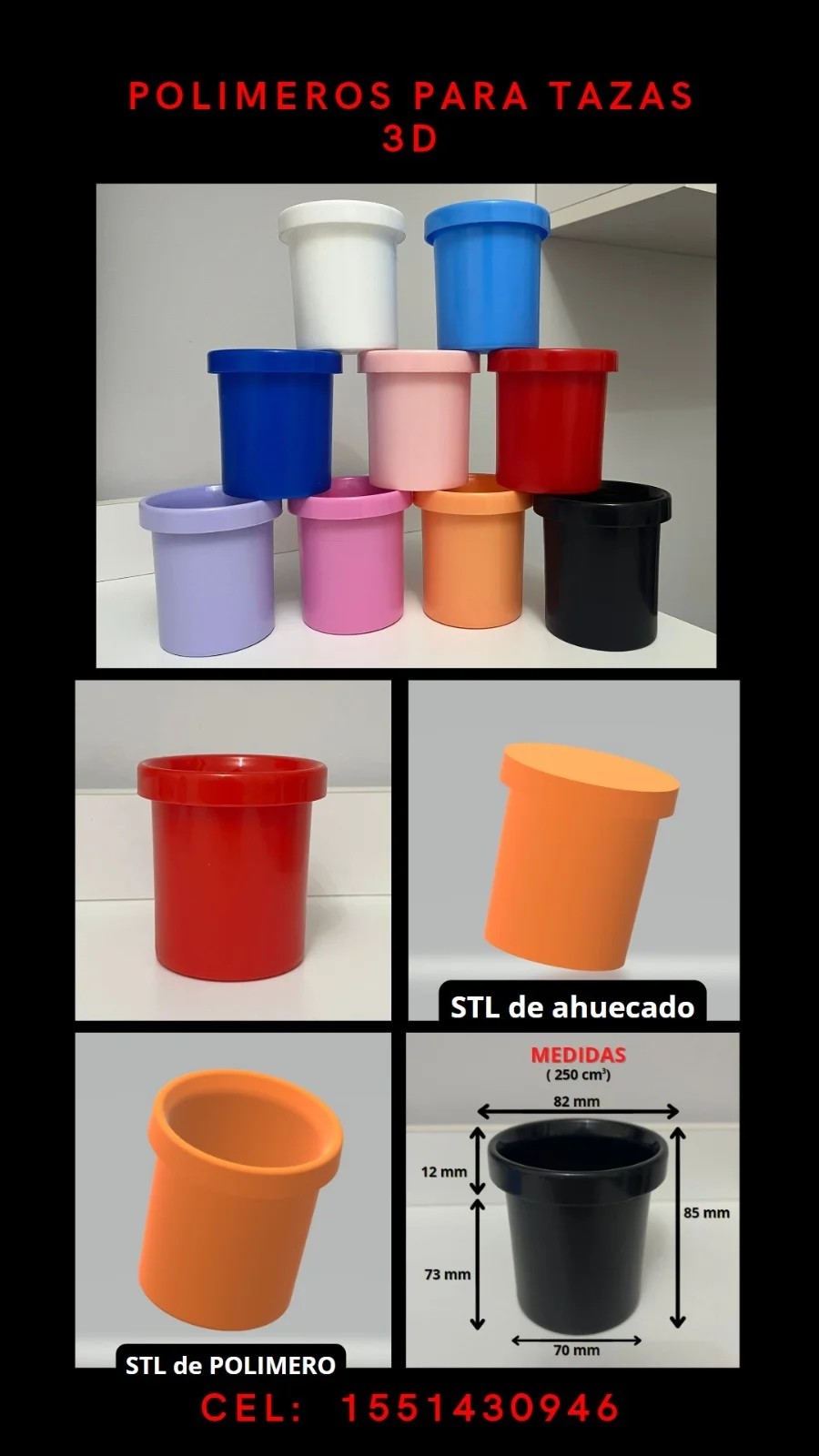 ROSA OSCURO ALTA TAZA interior de taza para impresión 3d con borde polimero AT