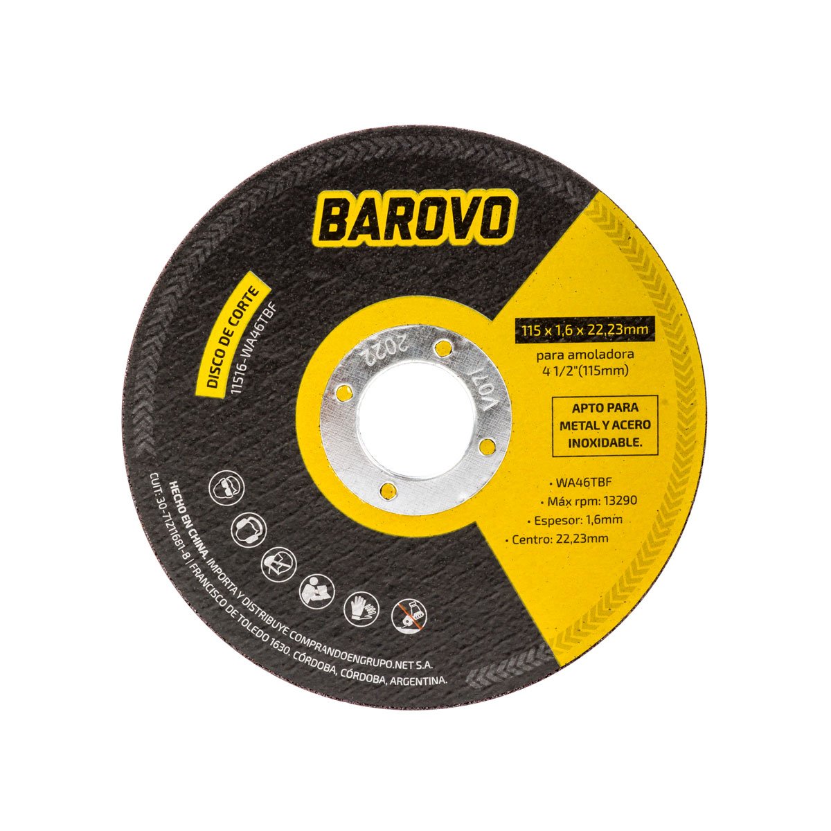 Disco de corte 4 1/2" espesor 1,6 mm BAROVO 11516-WA46TBF x 1 unidad