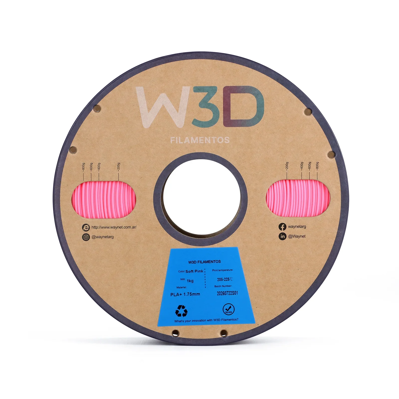 ROSA SUAVE (Soft Pink) PLA W3D FILAMENTO 3D 1.75MM 1KG 0101010