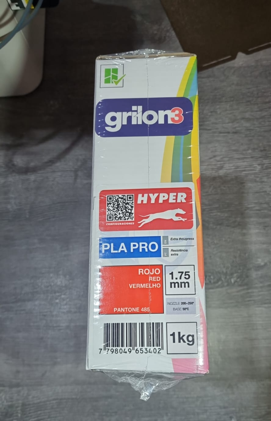 ROJO PLA HYPER GRILON ALTA VELOCIDAD FILAMENTO 3D 1.75MM 1KG PLAG3PROHYPER