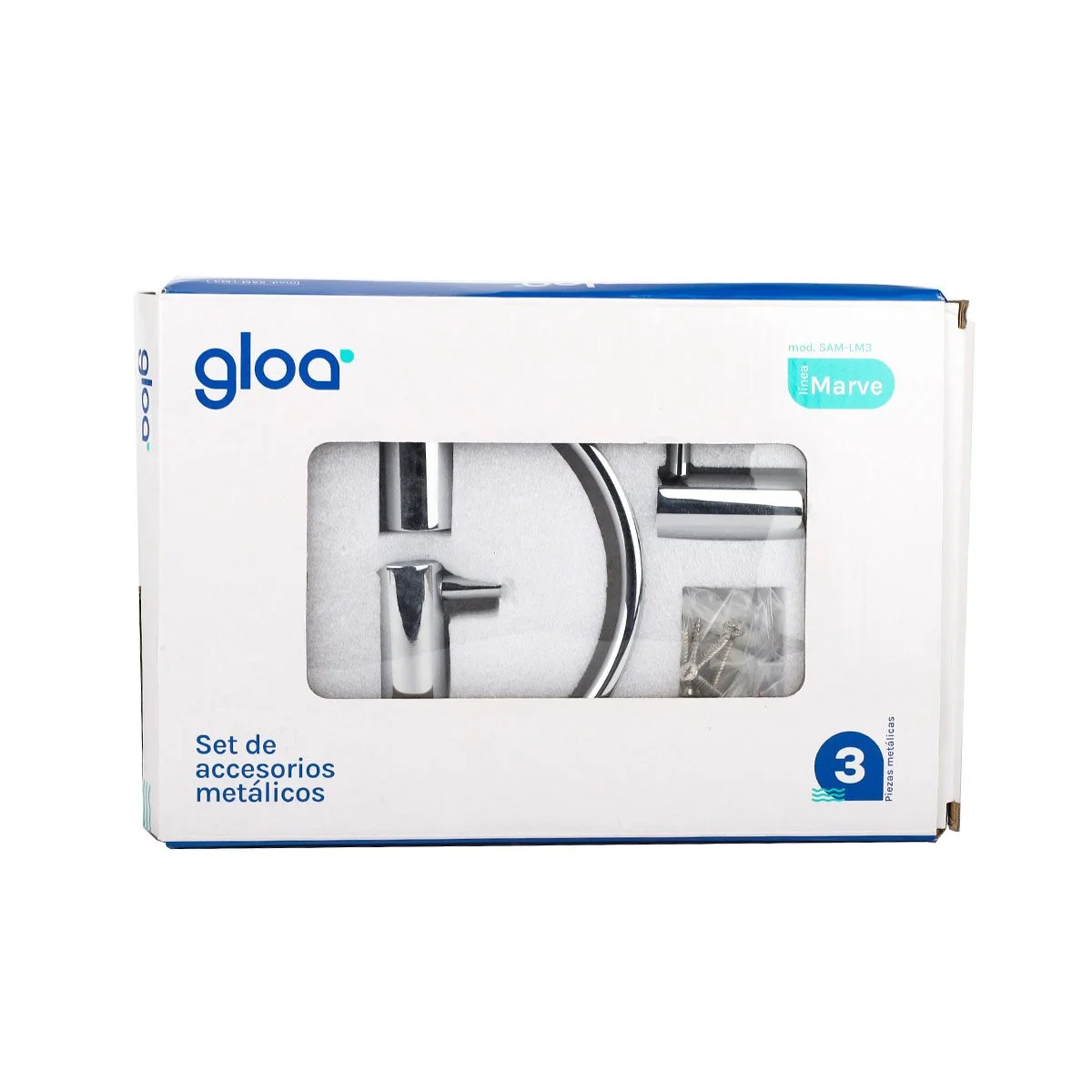 Set de accesorios metálicos para baño 3 piezas línea Marve GLOA SAM-LM3
