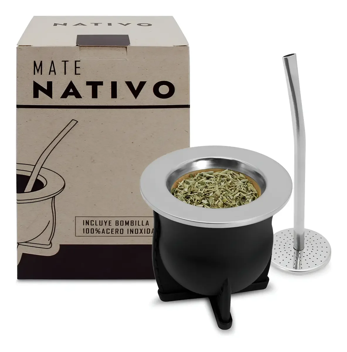 NEGRO MATE LASERABLE con bombilla acero inoxidable x 70 unidades