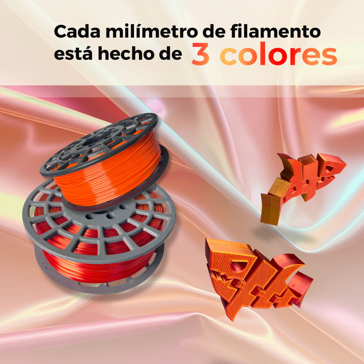 SILK Tri LAMBO GST PLA Filamento 3D 1.75 1KG Tricolor - Imagen 3